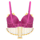 OYOLAN WOMENS SPARKLY SEQUINS BELLY DANCE TOPS BEADED BRA - 36/80 - HOT PINK - Like New