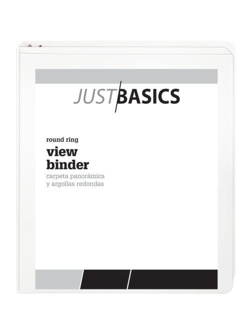 JUST BASICS BASIC ROUND-RING VIEW BINDER - 1" RINGS - WHITE - Like New