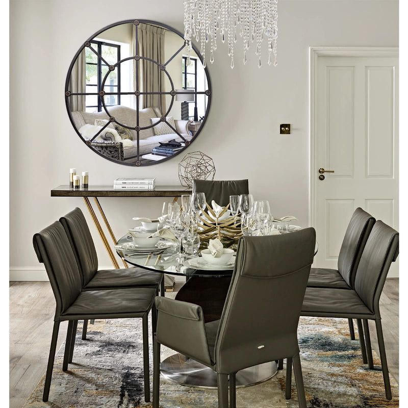 GIFTTROVE LARGE DECORATIVE BLACK GRID ROUND METAL FRAMED MIRROR 35" - BLACK - Like New