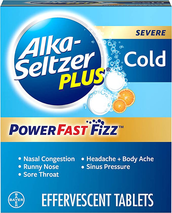 Alka Seltzer Plus Severe Cold Relief Fizz Orange Zest 20 Count, 30 Packs New