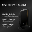 NETGEAR NIGHTHAWK DOCSIS 3.1 MID/HIGH-SPLIT CABLE MODEM CM3000-100NAS - BLACK - Like New