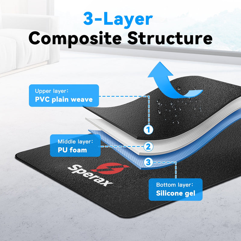 SPERAX EXERCISE MAT FOR TREADMILL NON-SLIP EXTRA-THICK 0.16'' GYM MAT - BLACK - Like New