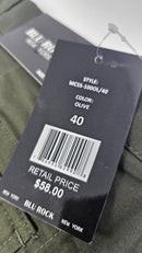 BLU ROCK MEN'S COTTON FLEX-STRETCH CARGO SHORTS - SIZE: MEN 40 - OLIVE - Brand New