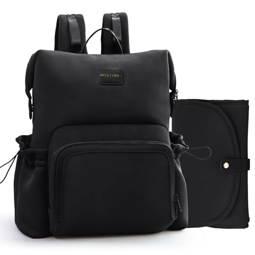 MISS FONG DIAPER BAG BACKPACK BABY DIAPER BAG NEOPRENE BAG - BLACK - Like New