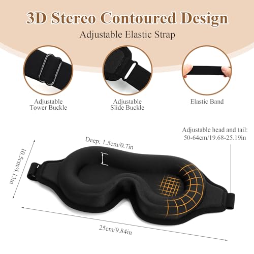FLYCOCO SLEEP MASK - 3D CONTOURED CUP, AIR M AT240711001 - CLASSIC BLACK - Like New