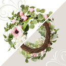 NATIONAL TREE 22" ARTIFICIAL SPRING WREATH WITH BLOOMS FLORAL DECORATION - PINK - Like New