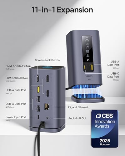 Baseus SpaceMate Docking Station, USB C Docking Station 3 Monitors 4K HDMI - Like New