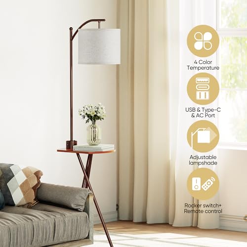 ROTTOGOON FLOOR LAMP END TABLE LAMP REMOTE CONTROL CHARGING STATION - BROWN - Like New