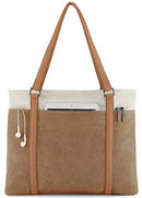 Wxnow Women Laptop Tote Bag Canvas Handbag Purse Shoulder Bag Brown - Like New