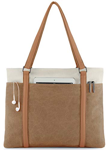 Wxnow Women Laptop Tote Bag Canvas Handbag Purse Shoulder Bag Brown - Like New