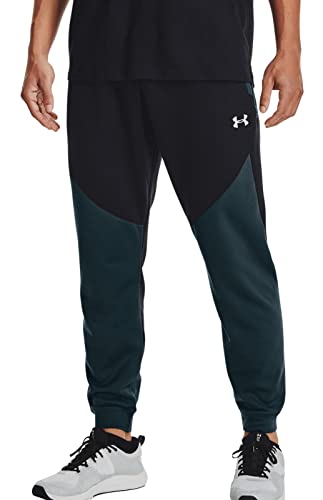 1359357 UNDER ARMOUR DYNASTY FLEECE JOGGERS PANTS MEN M BLACK/TEAL W/ WHITE - Like New