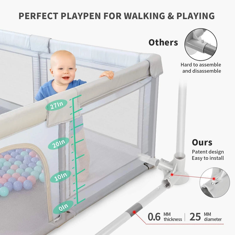 ANGELBLISS BABY PLAYPEN LARGE BABY PLAYARD INDOOR & OUTDOOR KIDS 79X63IN - GRAY - Like New