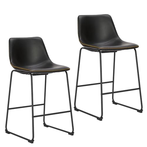 NEWBULIG COUNTER HEIGHT BARSTOOLS WITH LEATHER BACK SET OF 2 26" - BLACK - Like New