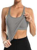 ATTRACO RIBBED WORKOUT TANK WOMEN BUILT BRA TIGHT SCOOP NECK M GRAY W3070-8056 - Like New