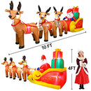 DomKom 10 FT Christmas Inflatable Santa Claus on Sleigh with Three Reindeer - Brand New