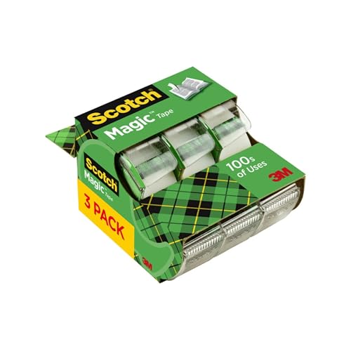 SCOTCH MAGIC TAPE REFILLABLE DISPENSER 3/4" X 300", 3/BOX - CLEAR/GREEN - Brand New