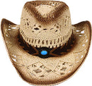 LIVINGSTON MEN & WOMEN'S WOVEN STRAW COWBOY HAT - BLUE BEAD BEIGE - Like New