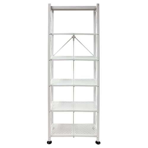Origami RB Foldable 6 Tier Storage Rack with Wheels, Tall/Slim Model - White - Like New
