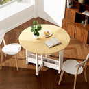 KASSHOM ROUND DROP-LEAF FOLDING DINING TABLE, HKLD03A1A01 - OAK - Like New