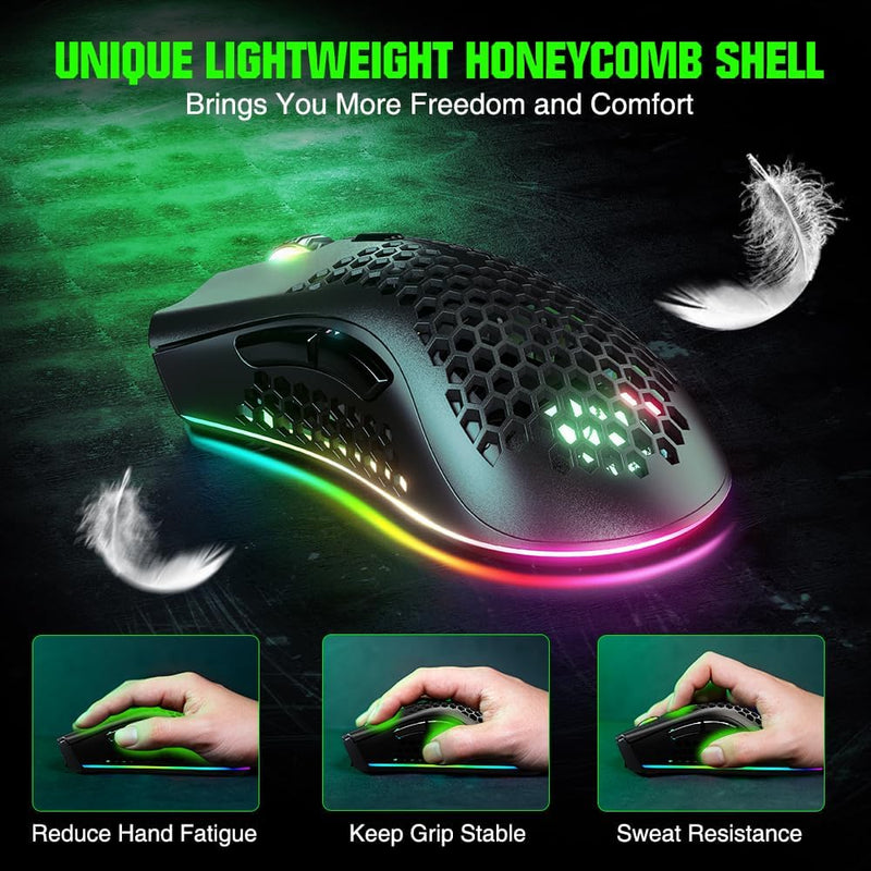 WolfLawS KM-1 Wireless Gaming Mouse, USB Wireless with Honeycomb Shell - Black Like New