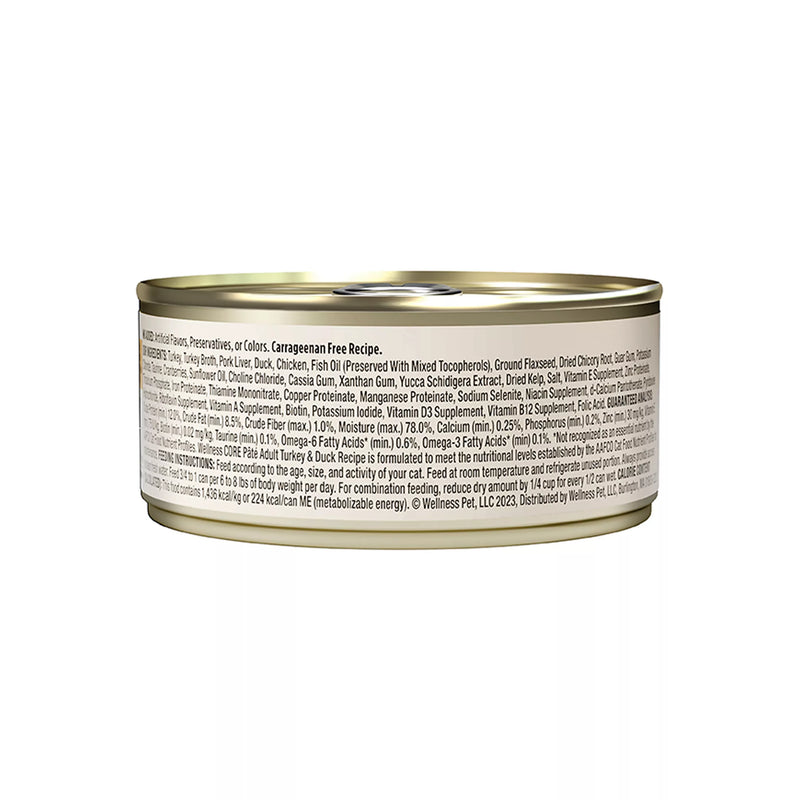 WELLNESS CORE ADULT CAT WET FOOD, TURKEY & DUCK,NATURAL, PATE, 5.5 OZ - TAN/PINK - Brand New