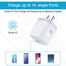 HOPEPOW USB Plug Wall Adapter iPhone 1A/5V Single Port Phone Wall - 3 Pack White - Brand New