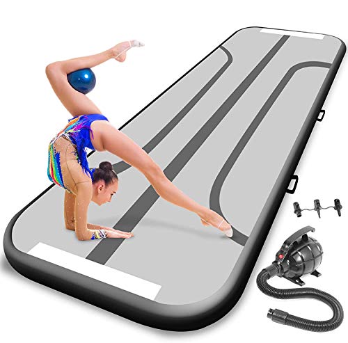 SERENELIFE INFLATABLE TRAINING AIR MAT GYMNASTICS EXERCISE TUMBLE 9.8FT - GRAY - Like New