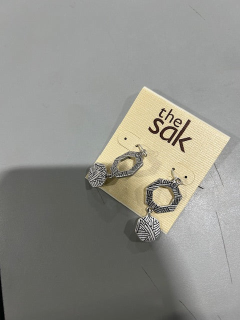 THE SAK SILVER AND BLACK DROP HEXAGON EARRINGS - Brand New