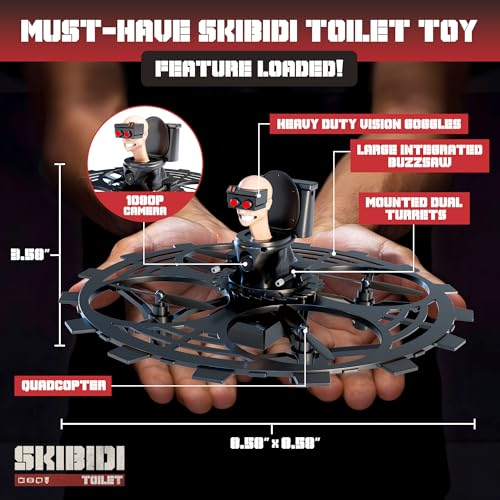 FORCE1 SKIBIDI TOILET TOY RC DRONE, FLYING BUZZSAW DRONES, 1080P CAMERA - BLACK - Brand New