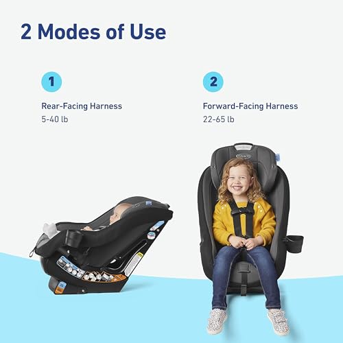 GRACO CONTENDER SLIM CONVERTIBLE CAR SEAT, WEST POINT, SPACE-SAVING - BLACK - Like New