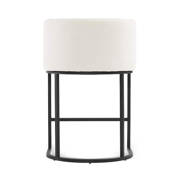 LUE BONA 26" LOW BACK BAR STOOL METAL FRAME COUNTER HEIGHT SET OF 2 BLACK/BEIGE - Like New