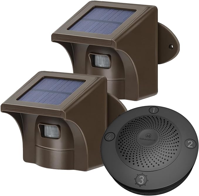 EMACROS Long Range Solar Wireless Driveway Alarm Outdoor Weather Resistant BROWN - Like New