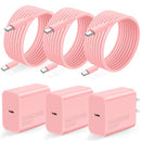 VANOVEI IPHONE 15 CHARGER 3 PACK 20W USB C WALL FAST WALL CHARGER CABLES - PINK - Brand New