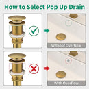 HEROBAI SINK DRAIN WITHOUT OVERFLOW, ANTI-CLUTTERING, NO OVERFLOW - BRUSHED GOLD - Like New