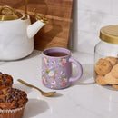 THYME & TABLE 14.5 FL OZ  STONEWARE MUG, SET OF 2 - PURPLE FLORAL - Like New