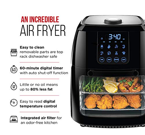 Chefman Compact 6.3-Qt 4-In-1 Digital Air Fryer+, Rotisserie, Dehydrator - Black - Like New