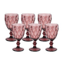 TABLECLOTHS FACTORY 6-PACK EMBOSSED CRYSTAL CUT STEMMED 12OZ 7" - DUSTY ROSE - Like New