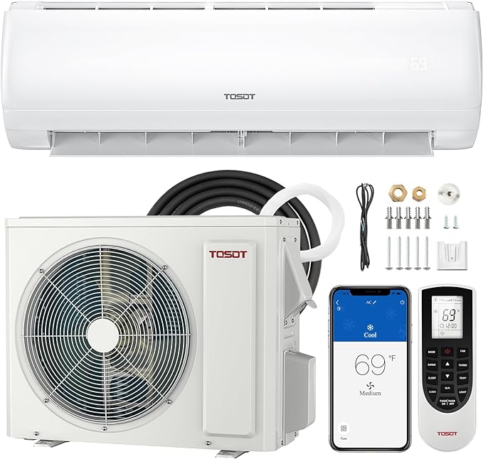 TOSOT 12,000 BTU Mini-Split Air Conditioner Wifi Ductless AC/Heating ‎- White Like New