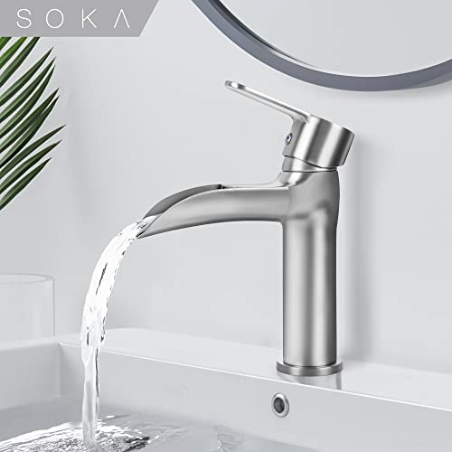 SOKA BATHROOM FAUCET WATERFALL BATHROOM SINK SOKAFA2499NY - BRUSHED NICKEL - Like New