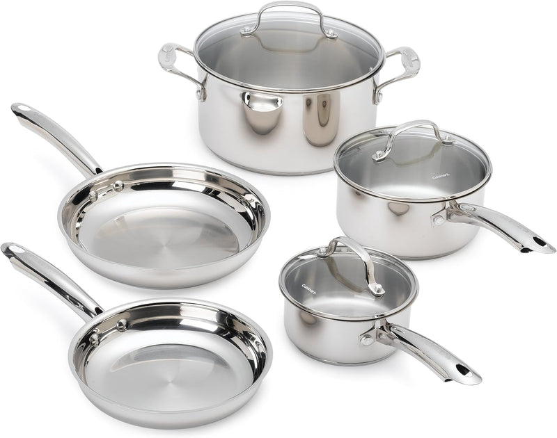 CUISINART 77-8OT Stainless 8 Piece Cookware Set with Glass Lids - Like New