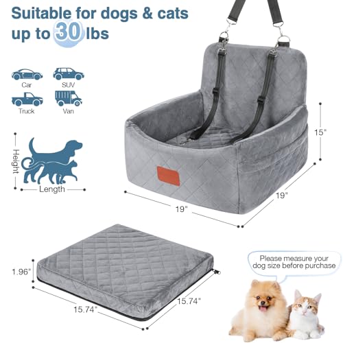 WOOAIDAGG DOG CAR SEAT UNDER 30LBS COMFY & SAFE TRAVEL BED WASHABLE COVER - GRAY - Like New