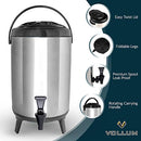 Vollum Stainless Steel Beverage Dispenser, 8 Liters, Spigot, B07ZY8SQ83 - BLACK - Brand New