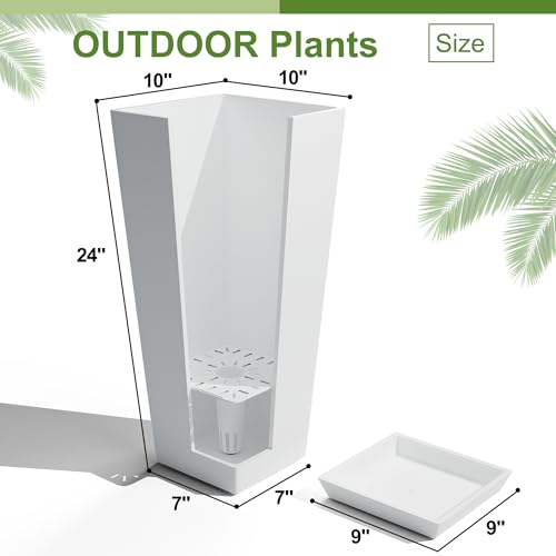 YESUNEED 24" TALL PLANTERS SET OF 2 OUTDOOR INDOOR USE TAPERED FLOWERPOTS WHTE - Like New