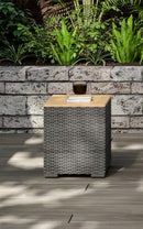 Homestyles Boca Raton Outdoor Acacia Wood Wicker Rattan End Table - Grey - Brand New