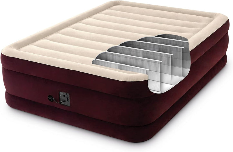 INTEX Dura-Beam Deluxe Extra Raised Air Mattress, Queen Size – Maroon - Like New