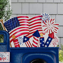 Glitzhome Metal Truck Patriotic Yard Signs with Stake Welcome American Holiday - Brand New