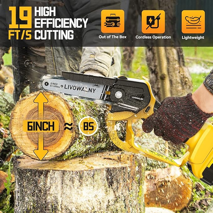 LIVOWALNY Mini chainsaw DeWalt 20V battery Corless No Battery A0001 - Yellow - Like New