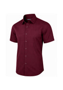 JAMES TAILOR SLIM FIT SHORT SLEEVE STRETCH DRESS SHIRT - SIZE: MEN S - BURGUNDY - Brand New