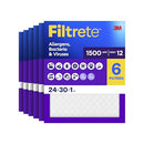 Filtrete 24x30x1 Air Filter MERV 12 MPR 1500 Allergens Bacteria & Viruses 6-Pack - Brand New
