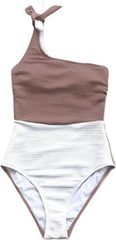 CUPSHE WOMEN'S ONE PIECE SWIMSUIT ONE SHOULDER BOWKNOT BATHING SIZE: L - BRONZE - Like New